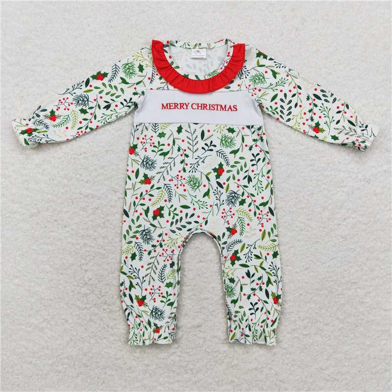 RTS NO MOQ(In Stock) LR1176 Embroidered Christmas long-sleeved jumpsuit