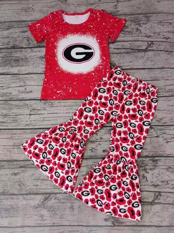 custom moq 3 eta 6-7weeks baby girls clothes team G red short sleeve + trousers suit