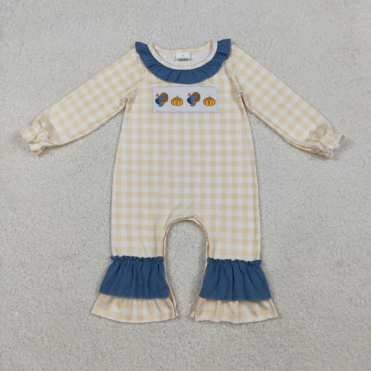 RTS NO MOQ Sibling Baby girls clothes Embroidery halloween pumpkin turkey long-sleeved trousers suit & rompers