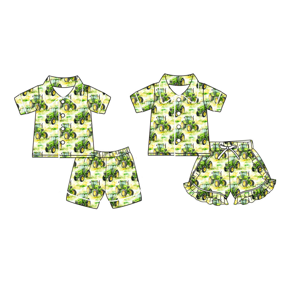 11.13 custom each style moq 5eta 4-6week Sibling Sister green baby girl short sleeve shorts sets 1 and sets 2 match design