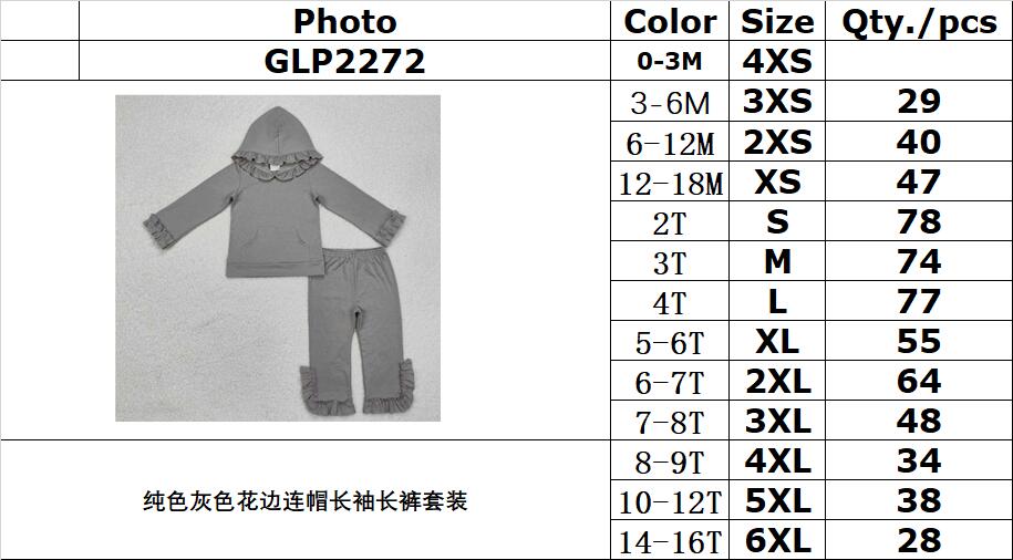 RTS NO MOQ ETA 5/7days Arrived GLP2272 Pure Gray Lace Hooded Long Sleeve Pants Set