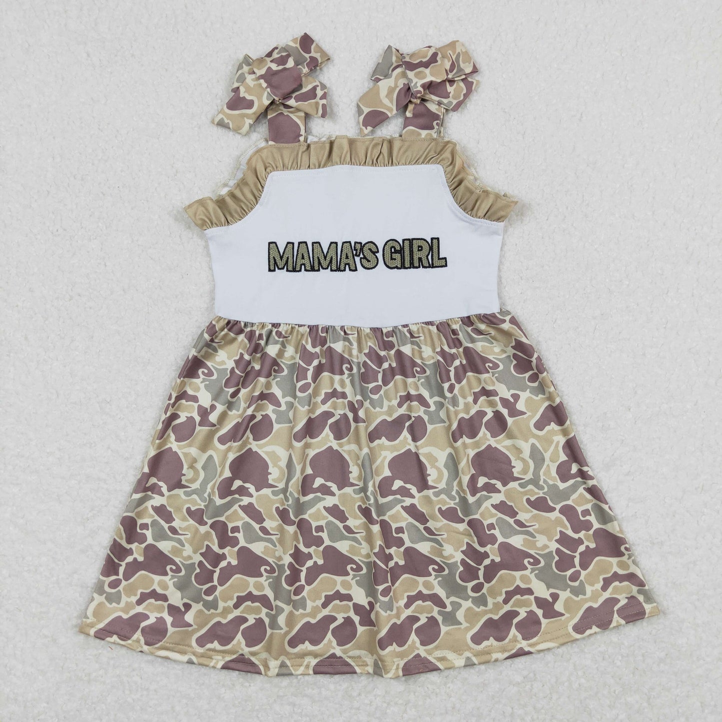RTS NO MOQ(In Stock) GSD0810 mama's girl embroidered camouflage lettering army green suspender dress