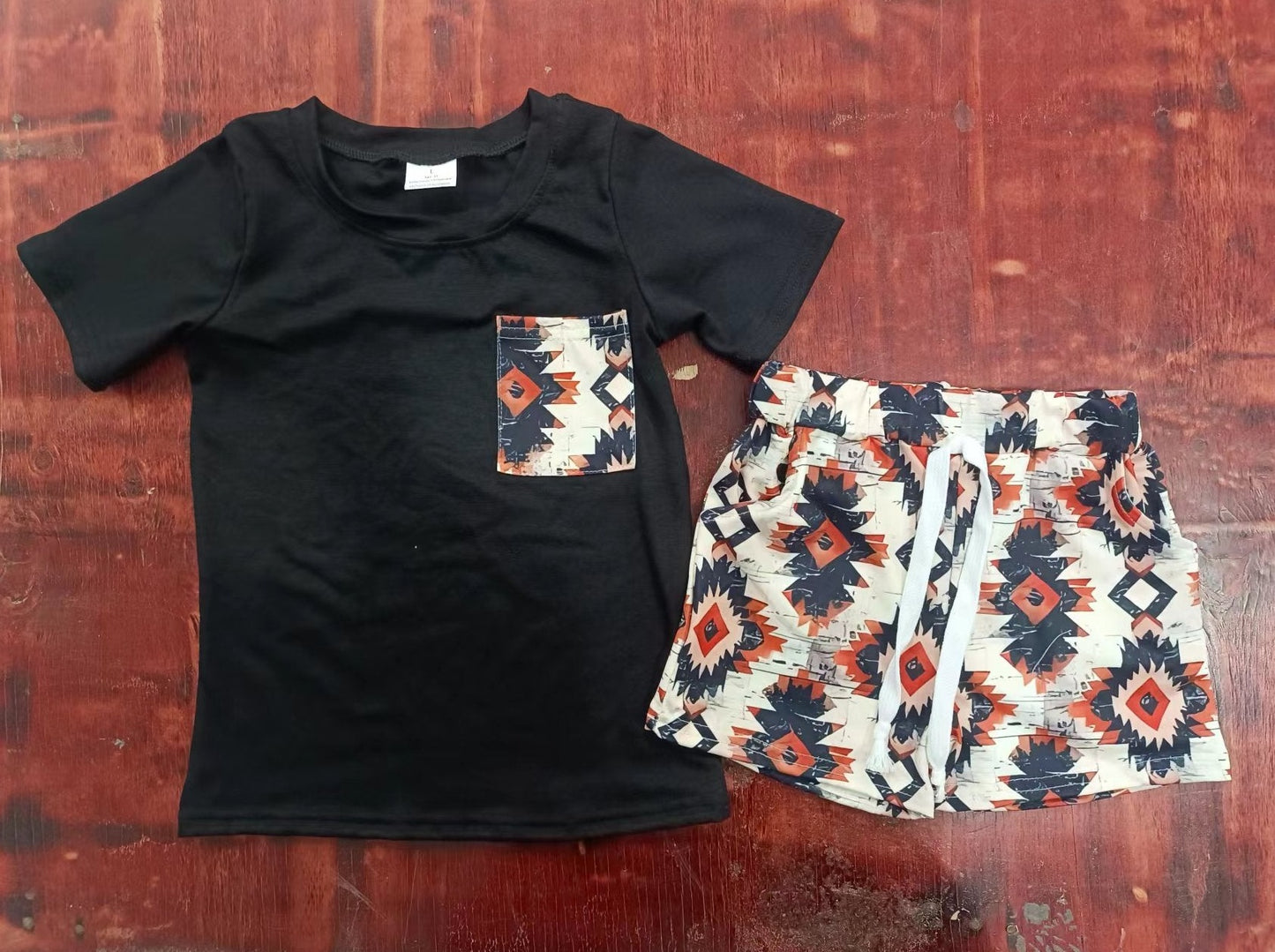 summer boys geometric black short sleeve shorts boys sets