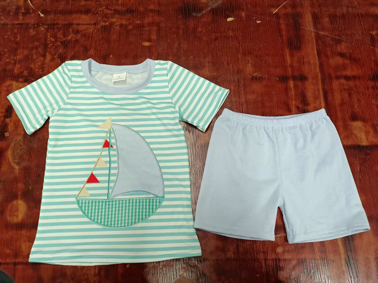 Custom moq 3 eta 6-7weeks baby boys clothes boat green Short Sleeve shorts sets