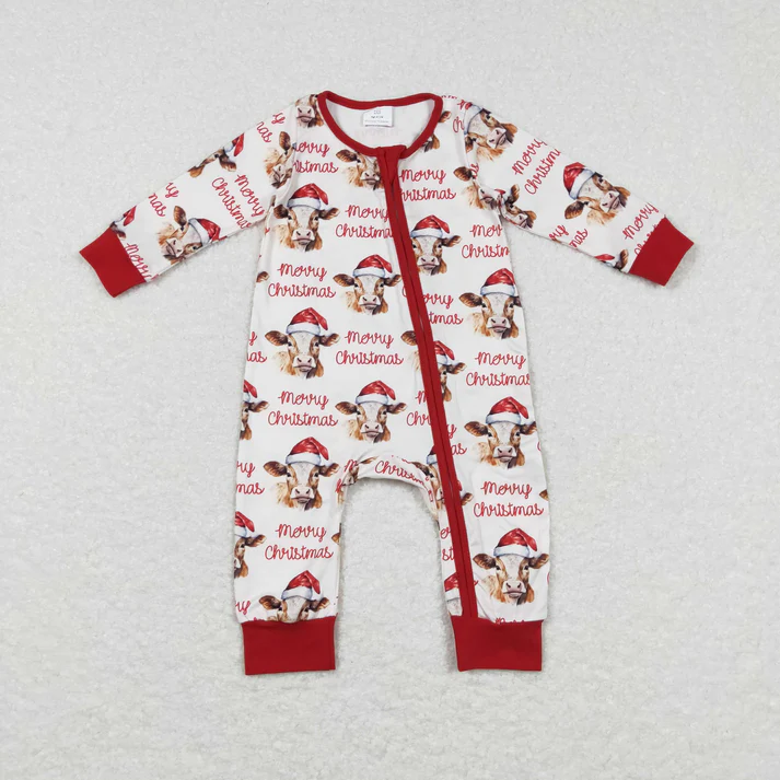 RTS NO MOQ Sibling Baby girls boy clothes Christmas cow long-sleeved trousers suit & rompers(