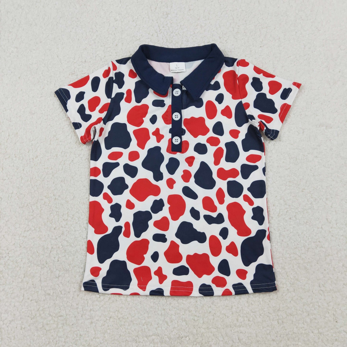 RTS NO MOQ(In Stock) BT1657 Red and Blue Camouflage Button-Down Short-Sleeve Top