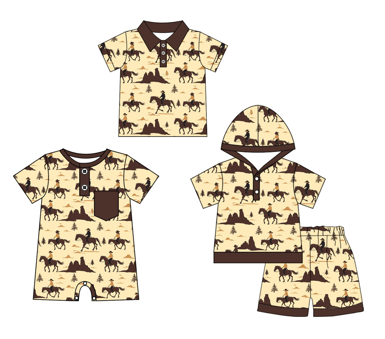 11.26 custom each style moq 5eta 4-6week Sibling Sister riding horse baby boy short sleeve shorts sets and boy romper and top match design