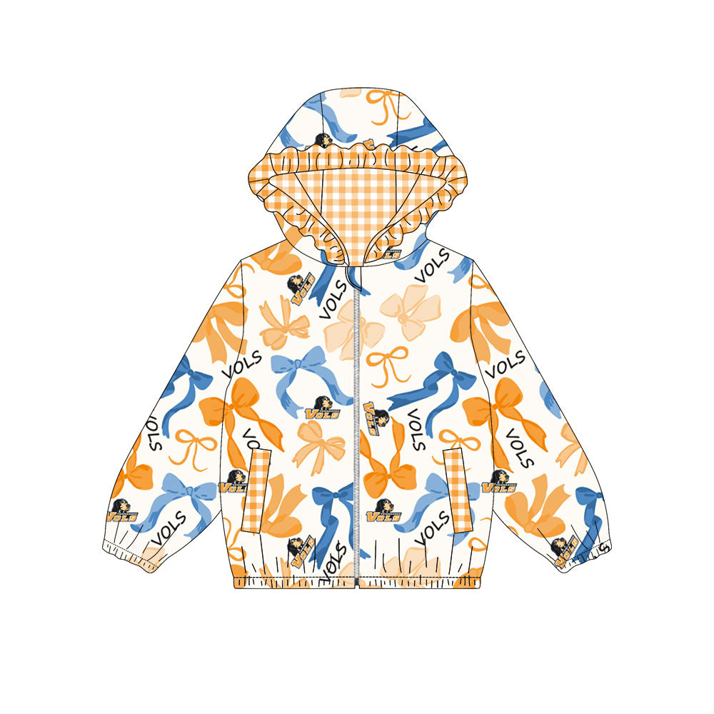 Custom moq 8 mix size milk silk summer team baby girls clothes bow yellow blue hooded long sleeve top-25.9.19