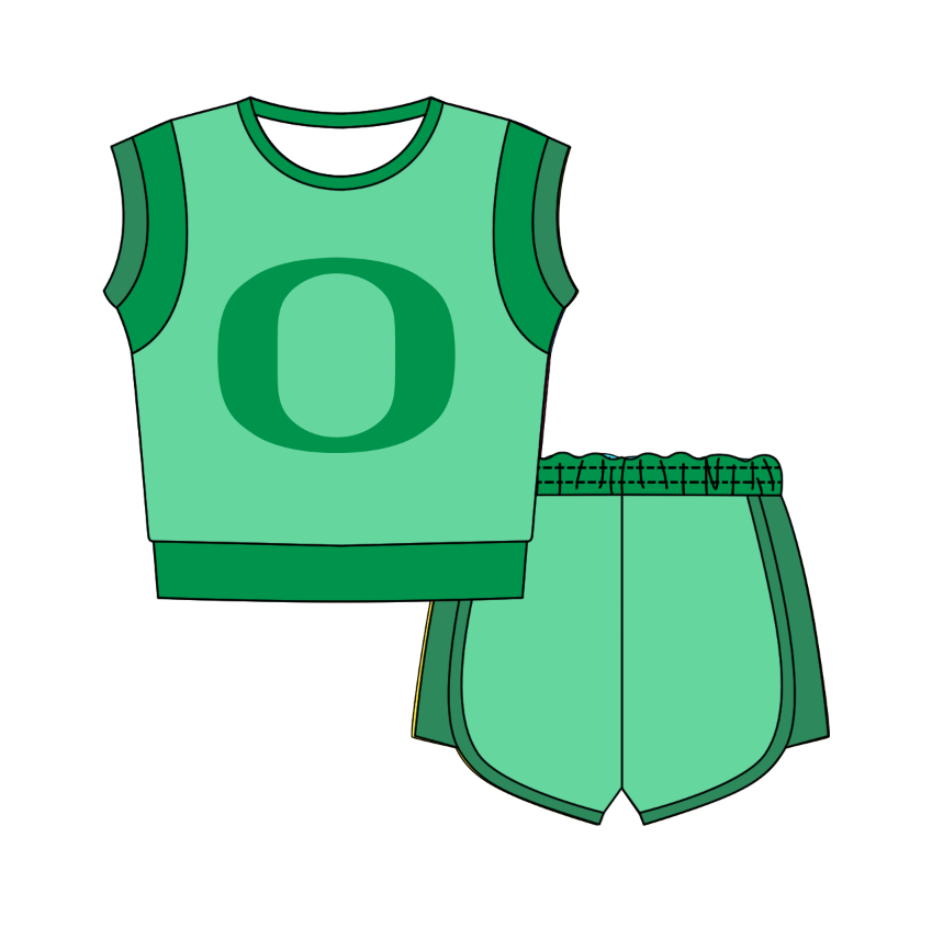 Custom moq 5 mix size milk silk summer teams Green Sleeveless O-Neck Top And Shorts Set Cute And Comfortable Kids' Outfit