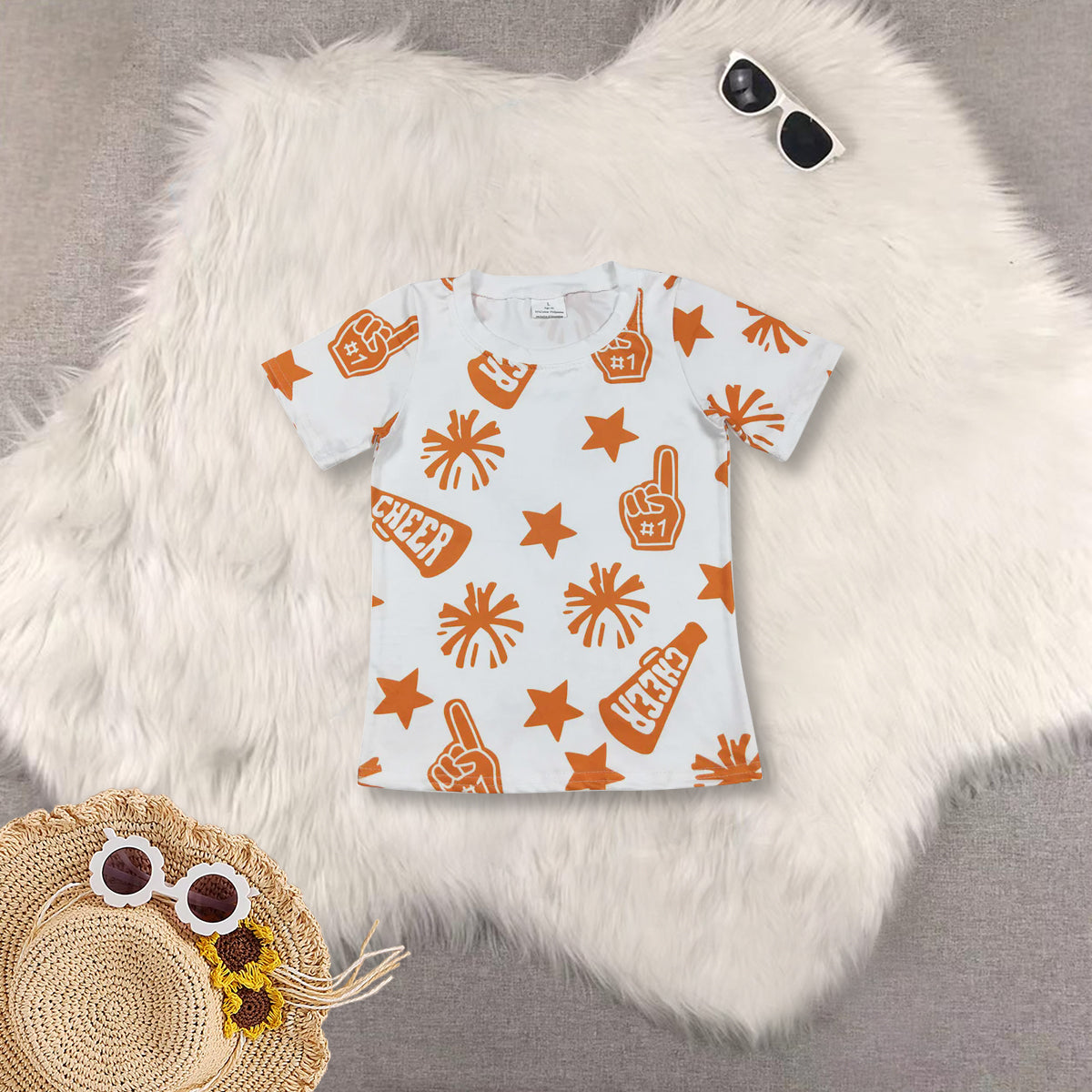 RTS NO MOQ Sibling baby girl clothes cheers short-sleeved tops