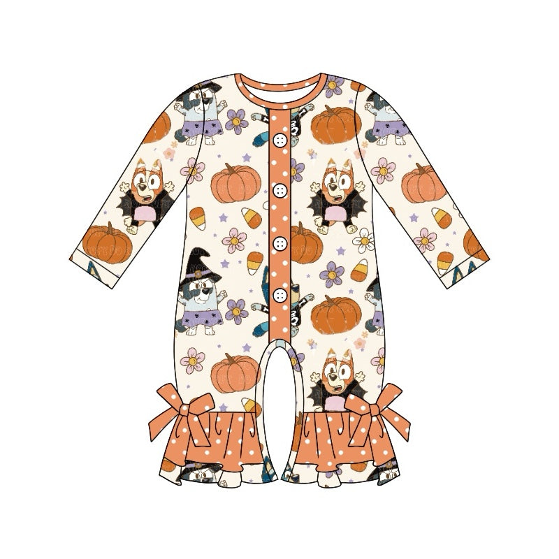 Deadline August 22 custom no moq eta 6-7weeks Long Sleeve Pumpkin Button Long Sleeve Romper