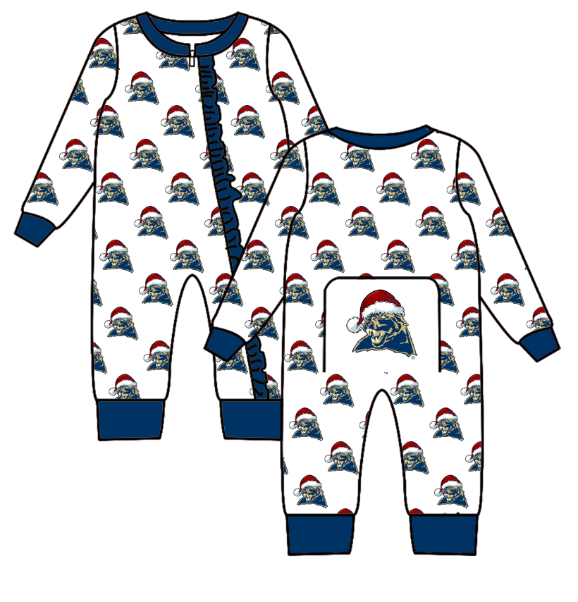 Custom moq 5 eta 6-8weeks Christmas hat tiger gold blue girls romper