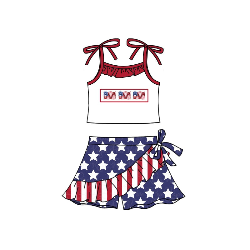 Deadline April 26Flag five-pointed star girls short sleeve girls shorts suit