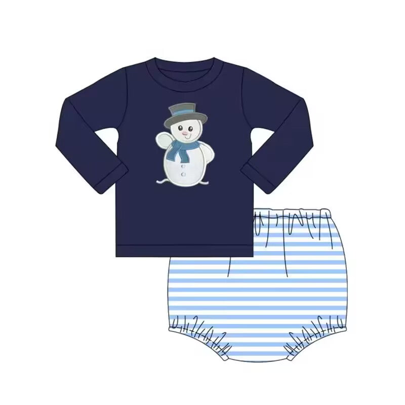 Custom moq 3 eta 6-8weeks White Snowman Dark Blue Top - Blue Striped Thong Set