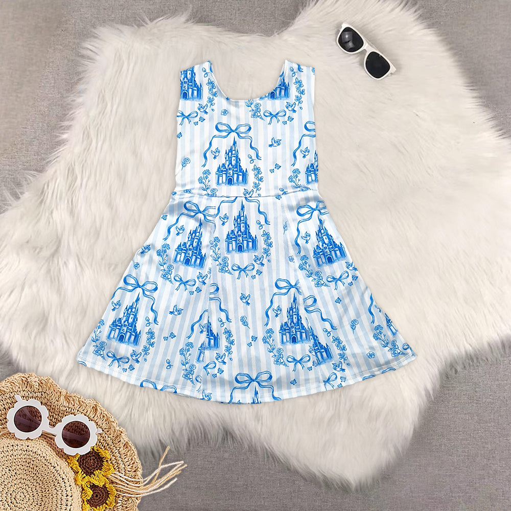 RTS NO MOQ Girls clothes blue yoga Dream short sleeve Clothes Sets dress