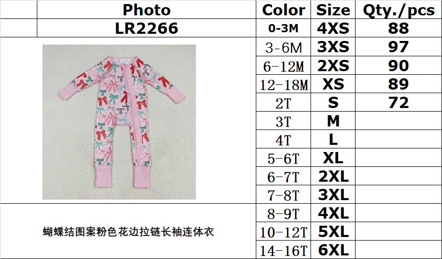 RTS NO MOQ LR2266 Bow pattern pink lace zipper long sleeve jumpsuit