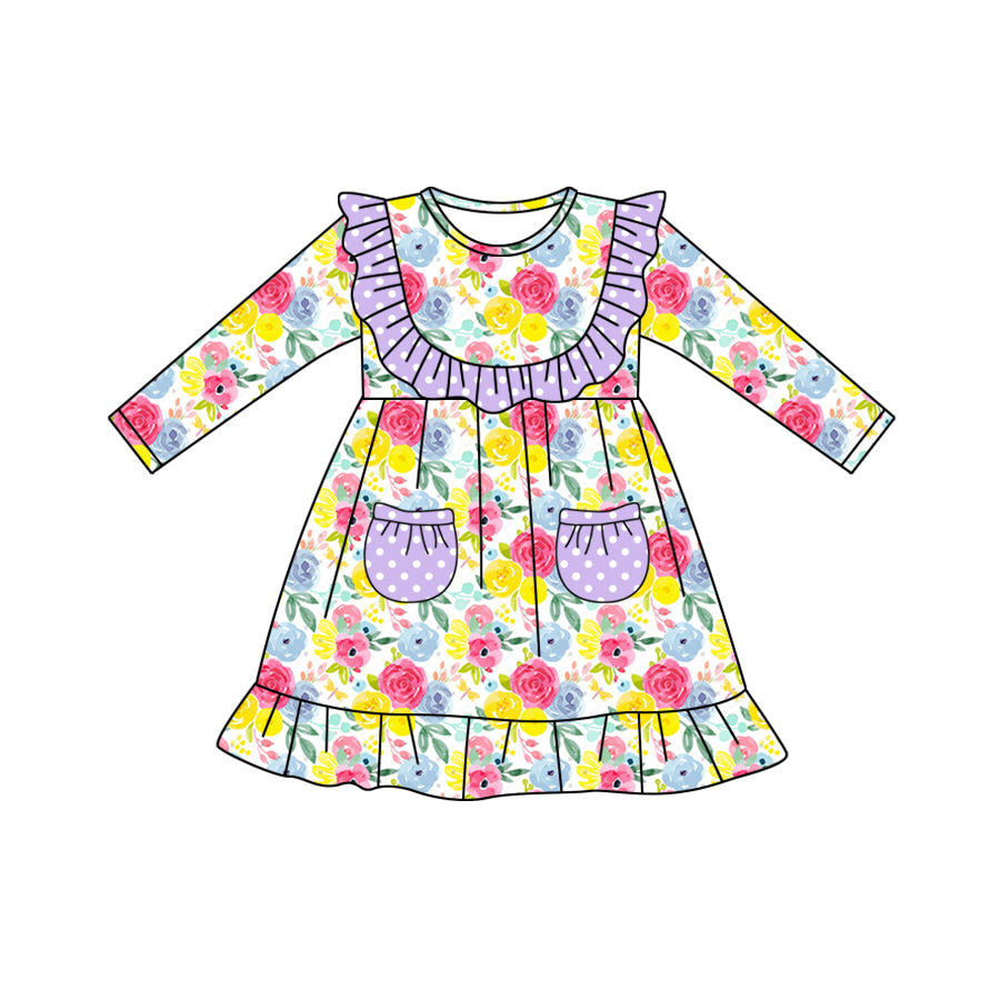 5.11custom each style moq 5eta 4-5week Sibling Sister red and yellow flower prints white dots purple girls set and baby romper and dress match family design