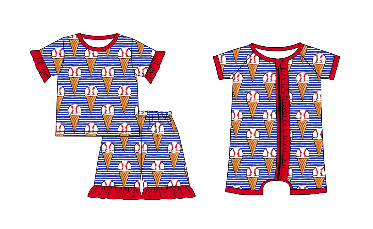 12.26 custom each style moq 5eta 4-6week Sibling Sister ice cream baseball baby boy short sleeve shorts sets and rompers match design