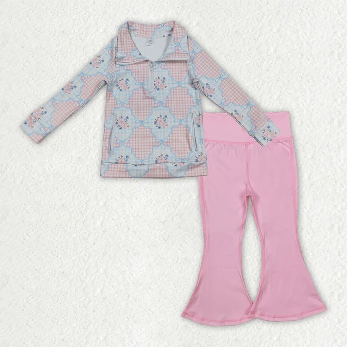 RTS NO MOQ Sibling Baby Girl clothes Yoga leopard floral Long Sleeve Trousers Sets
