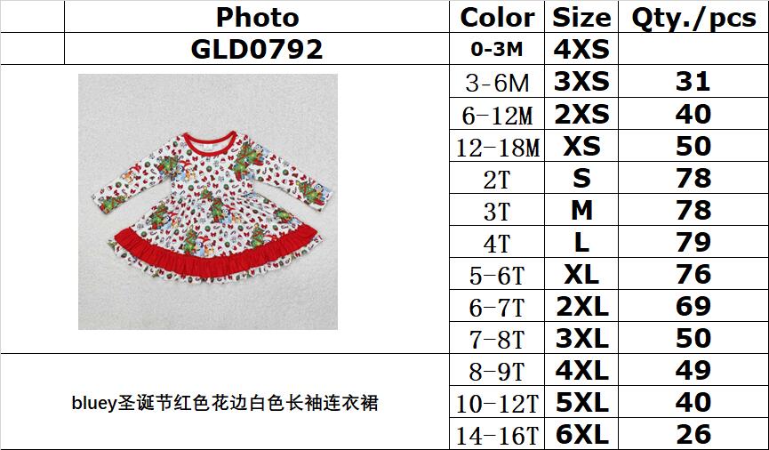 RTS NO MOQ ETA 5/7days arrived GLD0792 Girls Christmas red white long-sleeved dress
