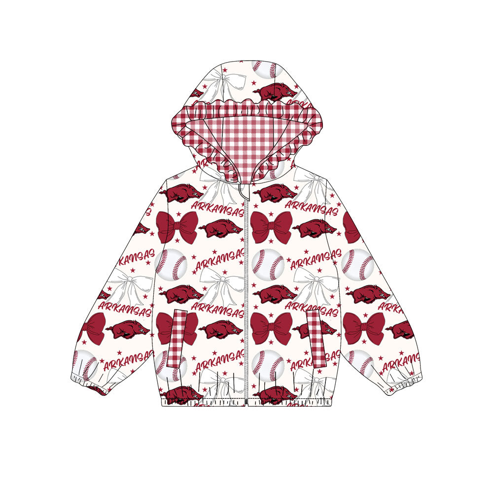 1001-Custom moq 8 mix size milk silk summer team baby girls clothes bow dark red hooded long sleeve top-25.10.9