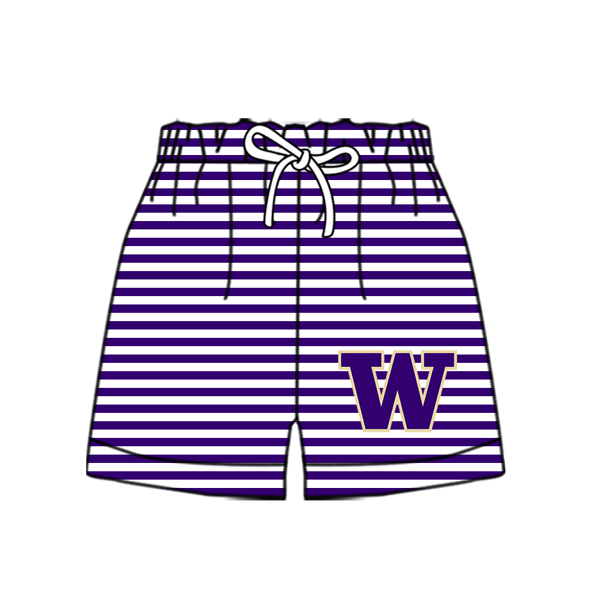 Custom moq 5 mix size milk silk summer teams Baby Purple Striped Drawstring Shorts for Children Elastic Waist Kids Summer Shorts