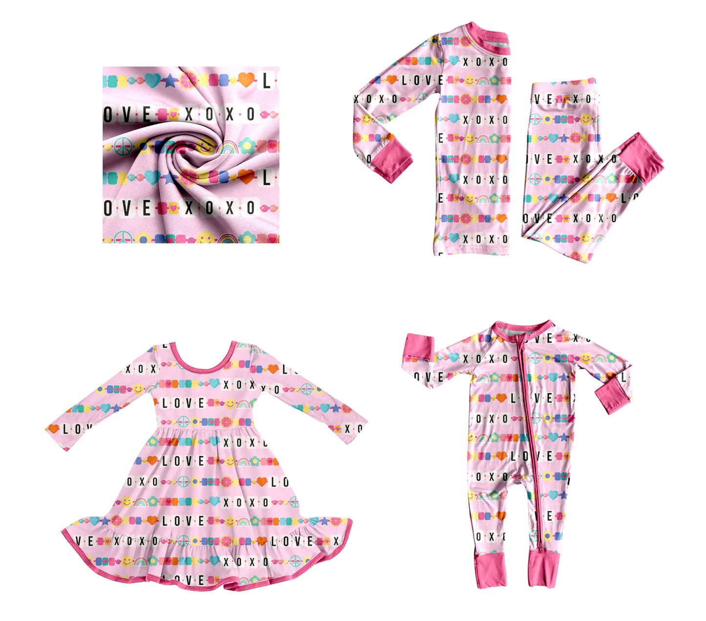 25.8.28 custom each style moq 5eta 4-6week Sibling Sisters LOVE pink baby girl long sleeve pants sets and dress and rompers match family design