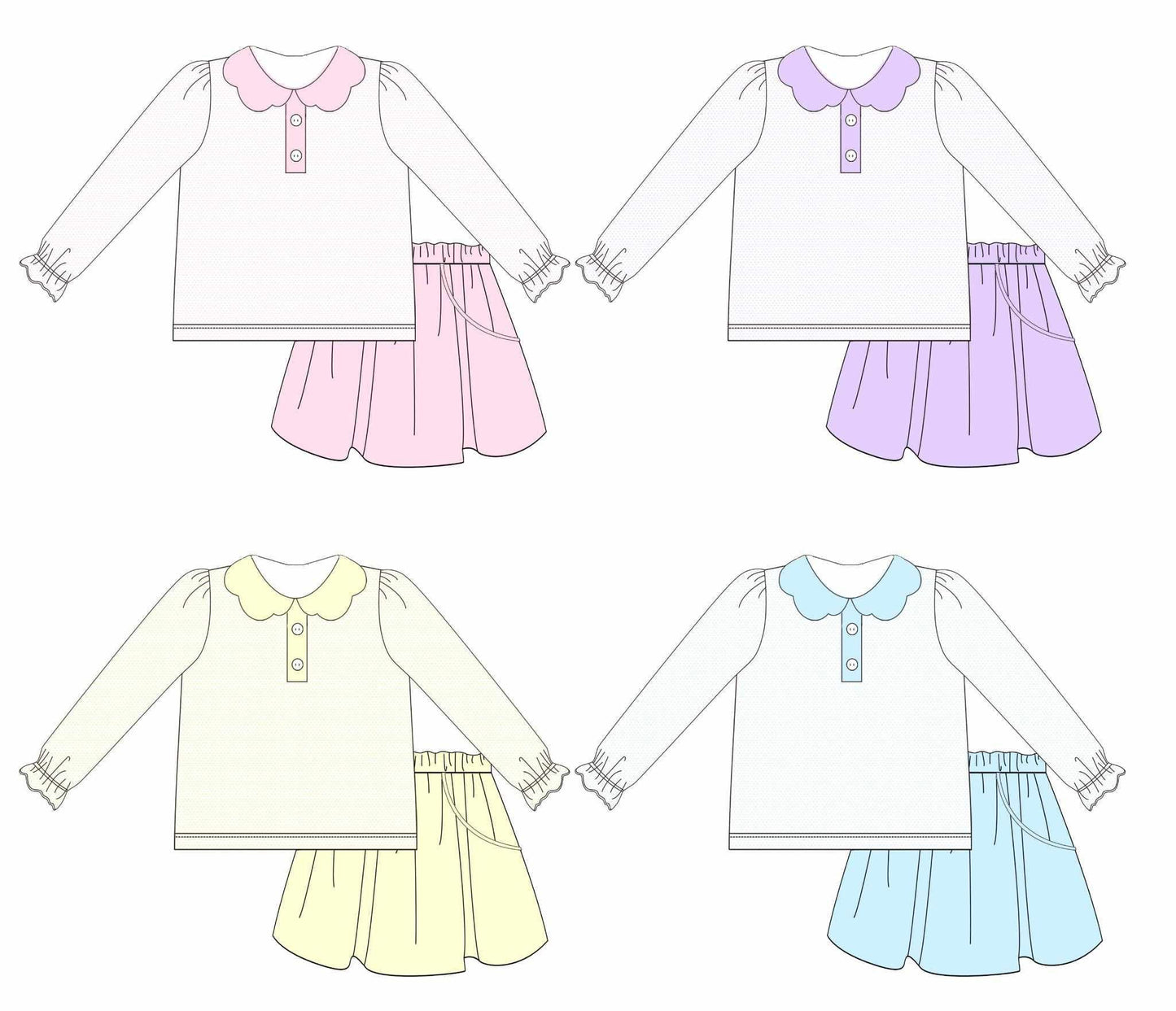 Custom moq 5 each style eta 6-7weeks baby girl clothes long sleeve skirts sets 4-25.9.4