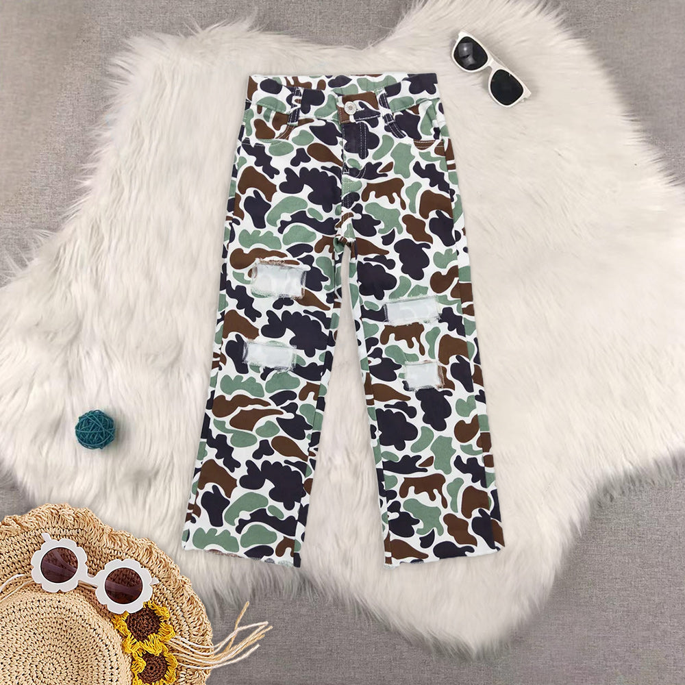 RTS NO MOQ Baby Girls and boys Clothes camouflage Jeans: Flared & Ripped