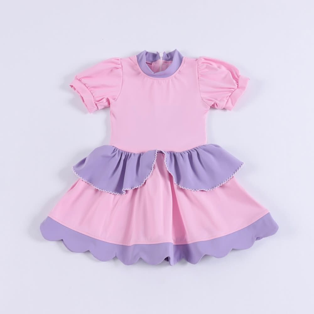 Custom moq 8 each style eta 6-7weeks baby girl clothes purple pink short sleeve dress-25.9.16