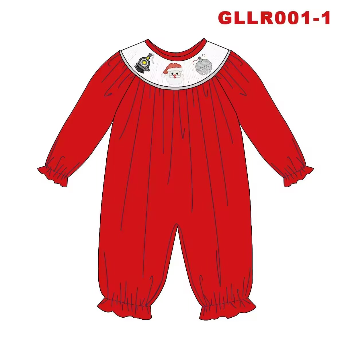 Custom moq 3 eta 6-8 weeks Train Santa Red Pleated Long Sleeve Bodysuit