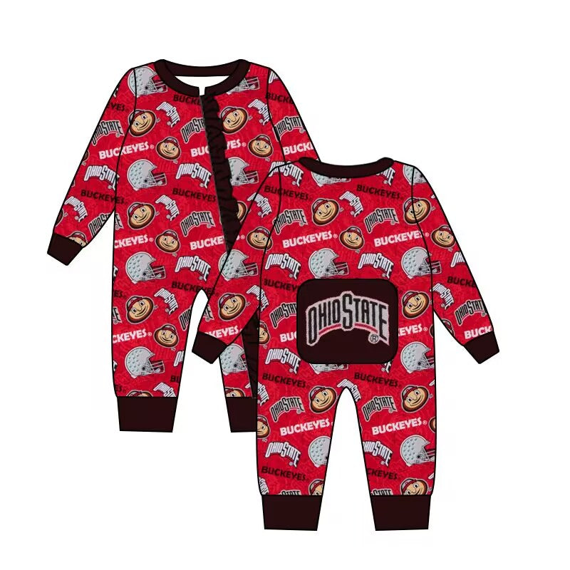 custom moq 3 eta 4/6 weeks baby girls clothes team dark red long sleeve jumpsuit