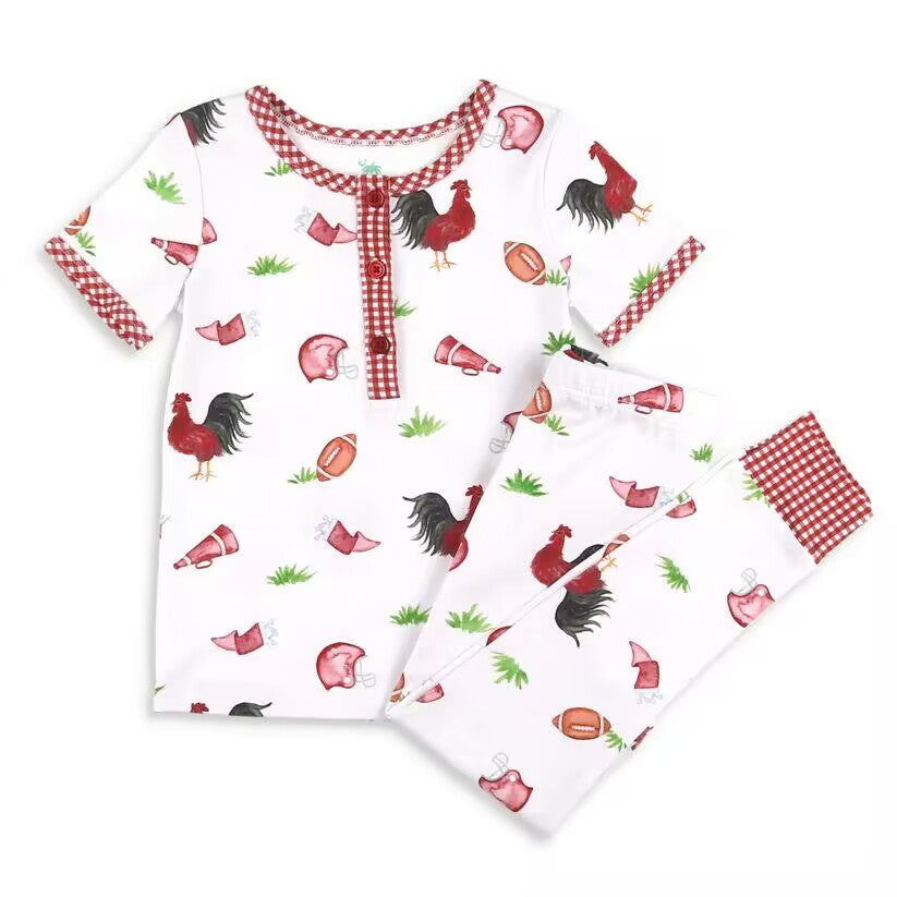 Custom moq 3 eta about 6-8 weeks baby girls clothes rooster red Short Sleeve Long Pants Pajama Set