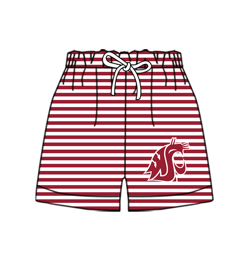 Custom moq 5 mix size milk silk summer teams Baby Red Striped Drawstring Shorts for Children Elastic Waist Kids Summer Shorts