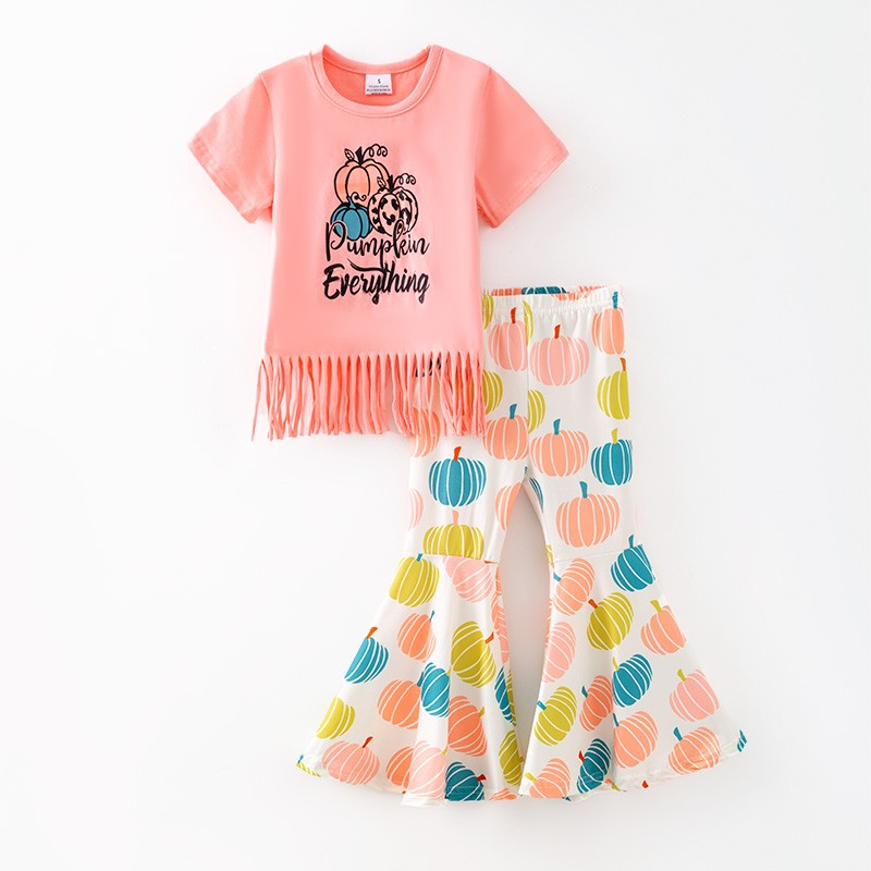 Custom moq 5 each style eta 6-7weeks baby girl clothes pumpkin short sleeve pants sets-25.8.4
