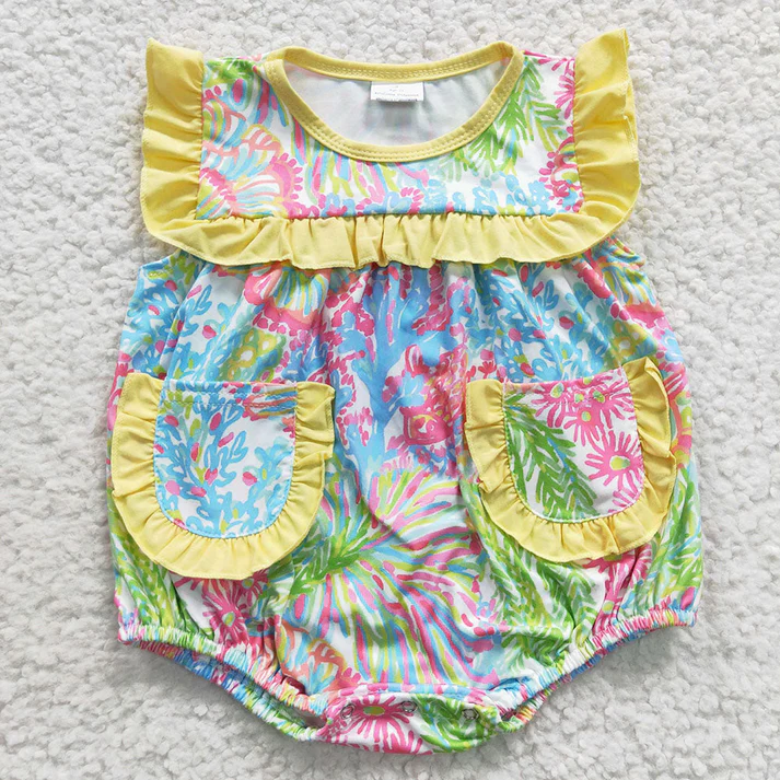 RTS NO MOQ baby girl clothes floral short-sleeved shorts sets and romper dress