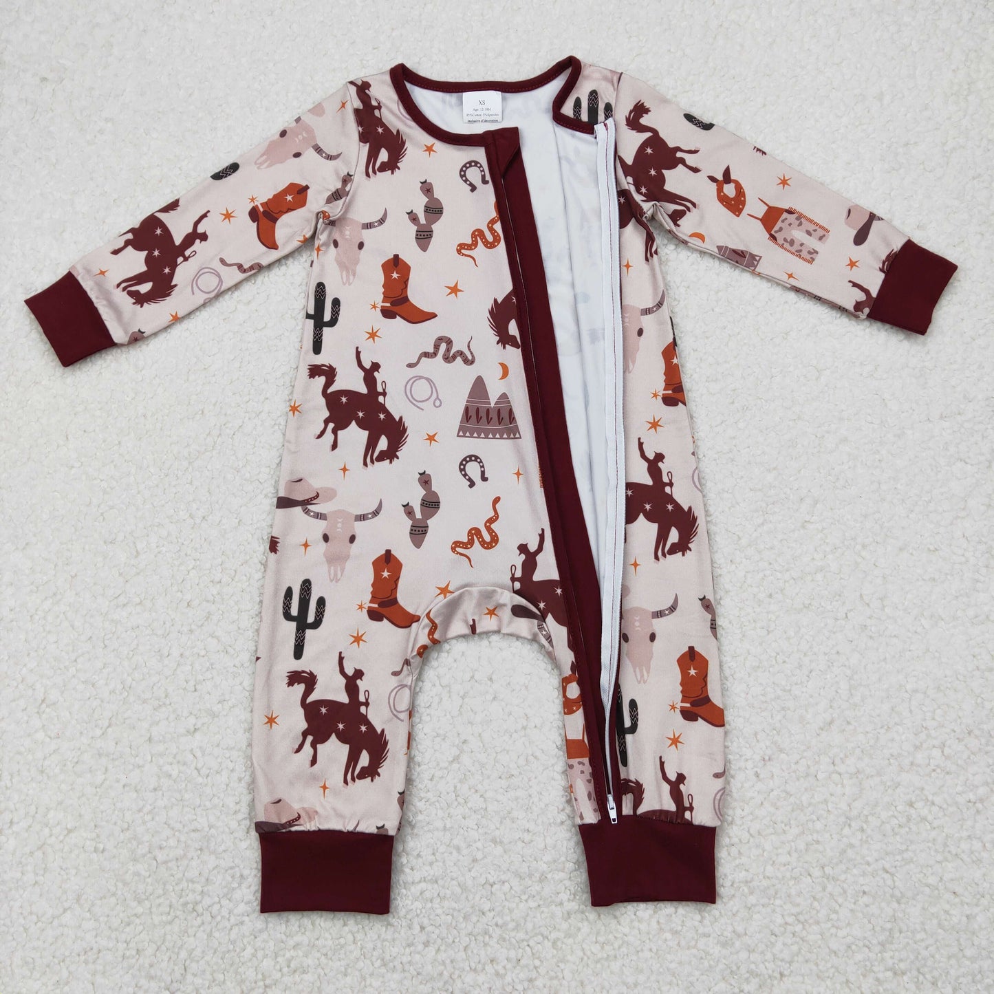 RTS NO MOQ(In Stock) LR2188 Riding Boots Star Brown Zip Long Sleeve Bodysuit