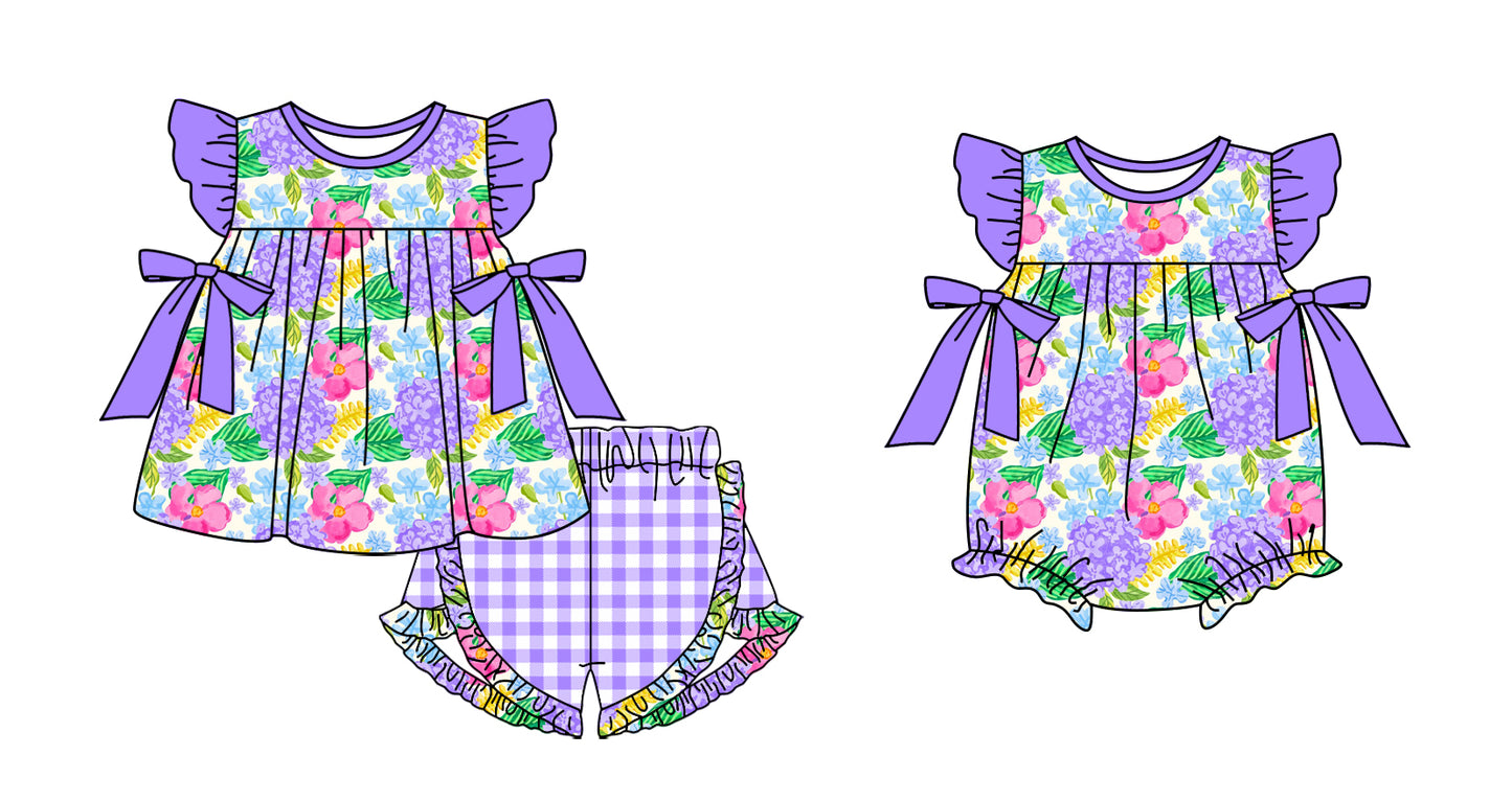 11.13 custom each style moq 5eta 4-6week Sibling Sister floral baby girl short sleeve shorts sets and rompers match design
