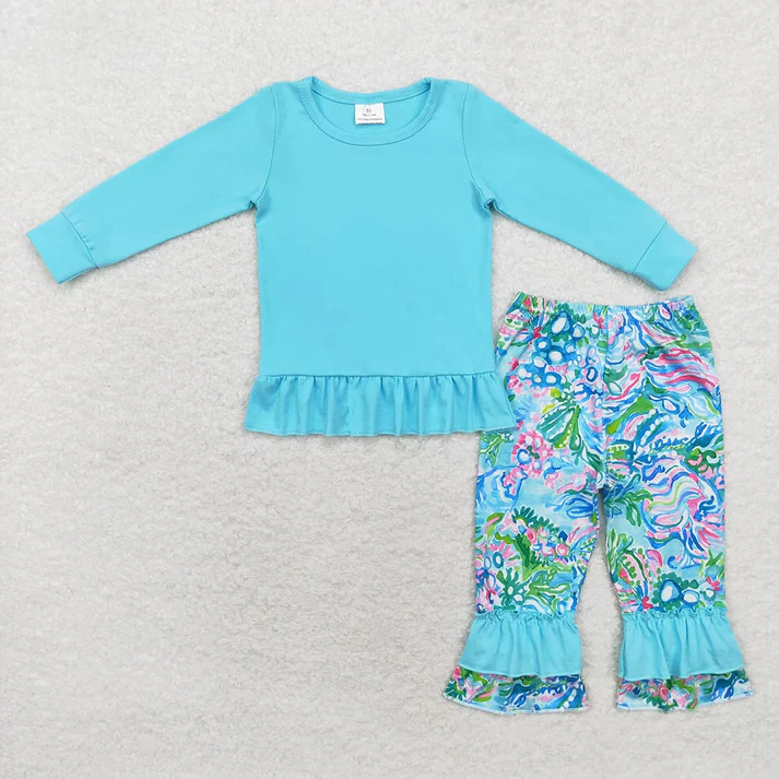 RTS NO MOQ Baby Girl Flower Long Sleeve Trousers Set