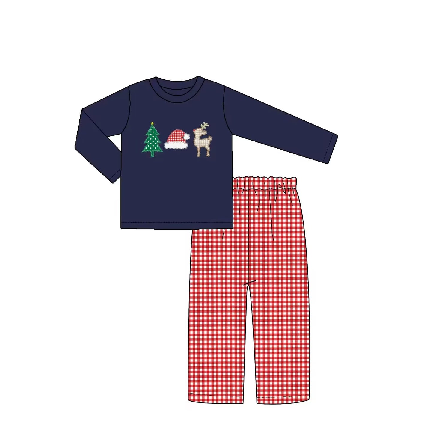 Custom moq 3 eta 6-8weeks Embroidered Christmas Top-Pants Regular Fit Set