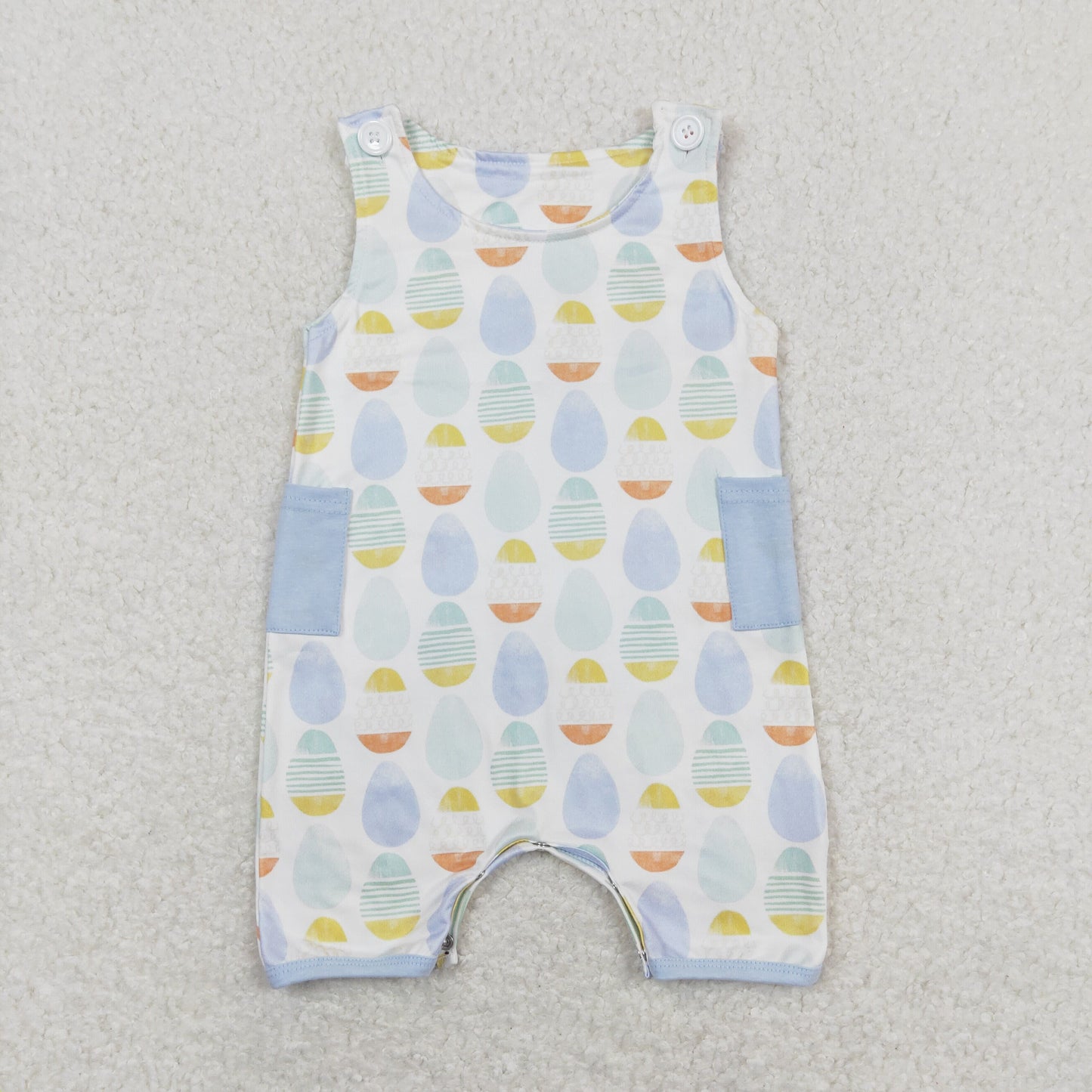 RTS NO MOQ(In Stock) Easter Egg Blue Pocket Sleeveless romper