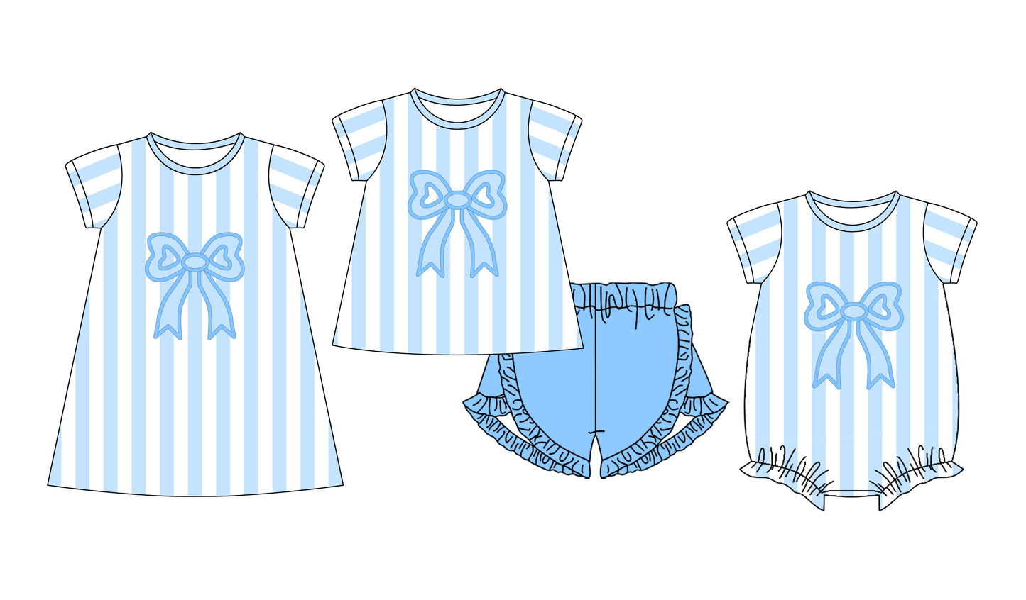 11.23 custom each style moq 5eta 4-6week Sibling Sister bow blue baby girl short sleeve shorts sets and dress and rompers match family design