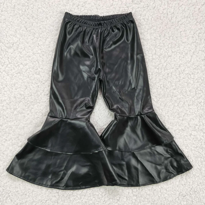 RTS NO MOQ Solid color leather flared pants