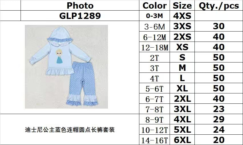 Cute Clothes GLP1289 Baby Girls Blue Hooded Top Ruffles Pants Clothes Sets
