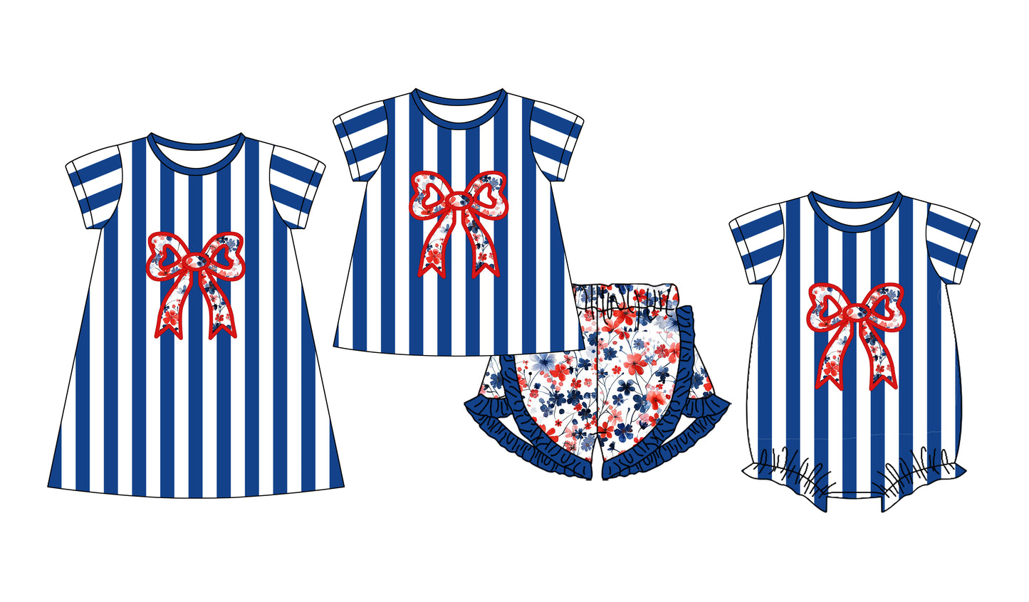 11.23 custom each style moq 5eta 4-6week Sibling Sister bow baby girl short sleeve shorts sets and dress and rompers match family design