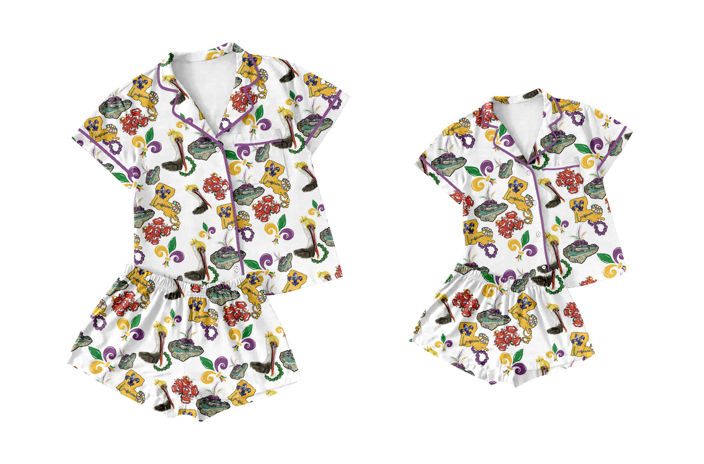12.4 custom each style moq 5eta 4-6week Sibling Sister mardi gras lobster baby boys short sleeve shorts sets and adult sets match design