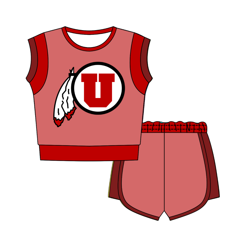 Custom moq 5 mix size milk silk summer teams Red Sleeveless O-Neck Top And Shorts Set Cute And Comfortable Kids' Outfit