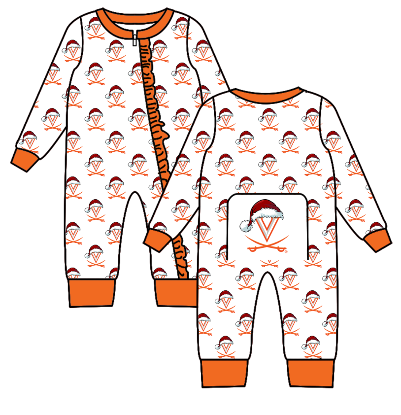 Custom moq 5 eta 6-8weeks Christmas hat orange team girls romper