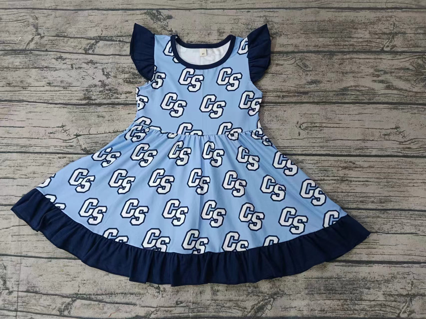 custom moq 5 eta 4-6weeks summer girls team light blue flying sleeve skirt dress