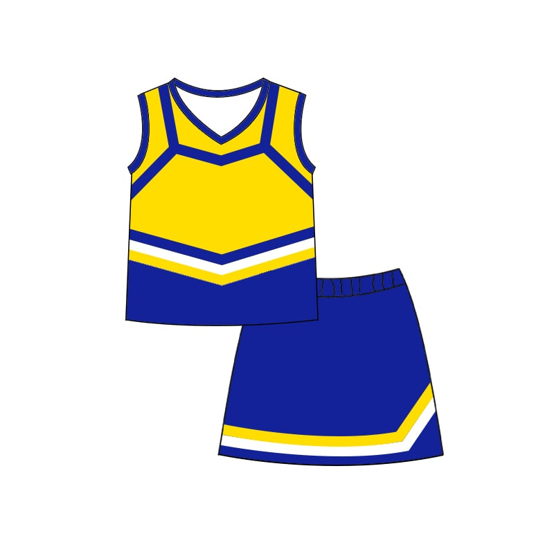 Custom moq 5 each style eta 6-7weeks baby girl clothes team blue yellow sleeveless skirts sets-25.7.22